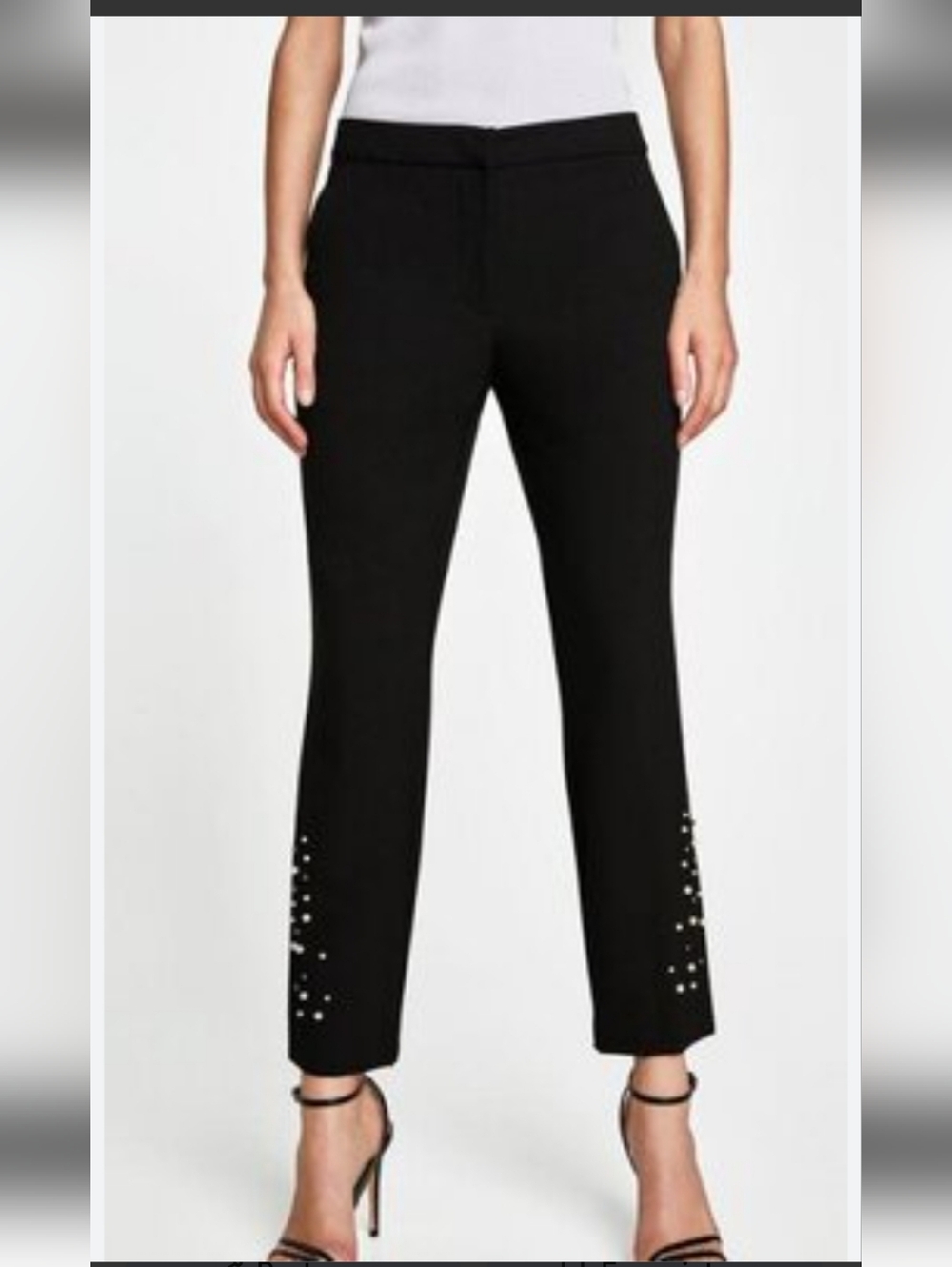 Zara Pearl Embellished Ankle Black Trouser Pants